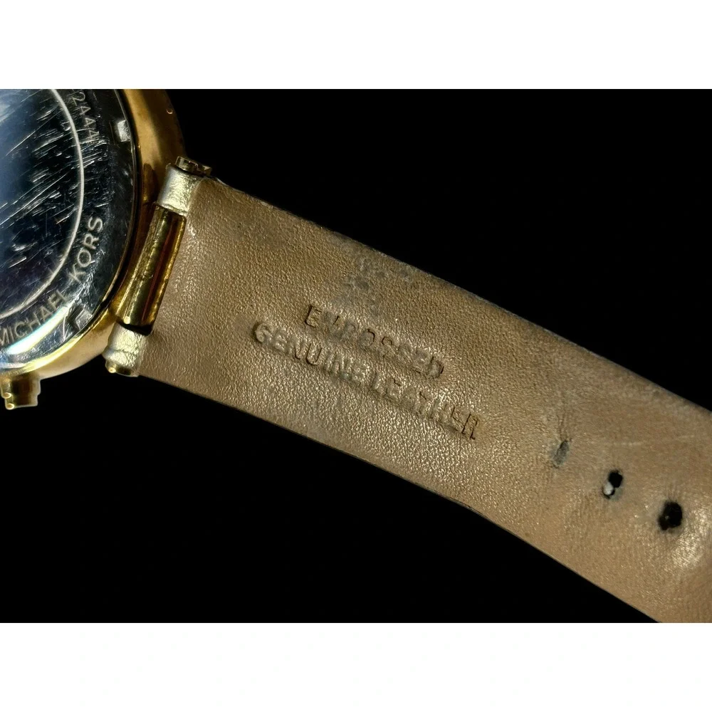 Michael Kors MK2444 Sawyer Champagne Dial Gold Leather Strap Chrono Women Watch